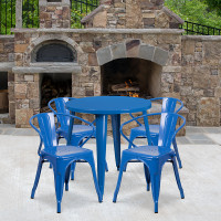 Flash Furniture CH-51090TH-4-18ARM-BL-GG 30" Round Metal Table Set with Arm Chairs in Blue